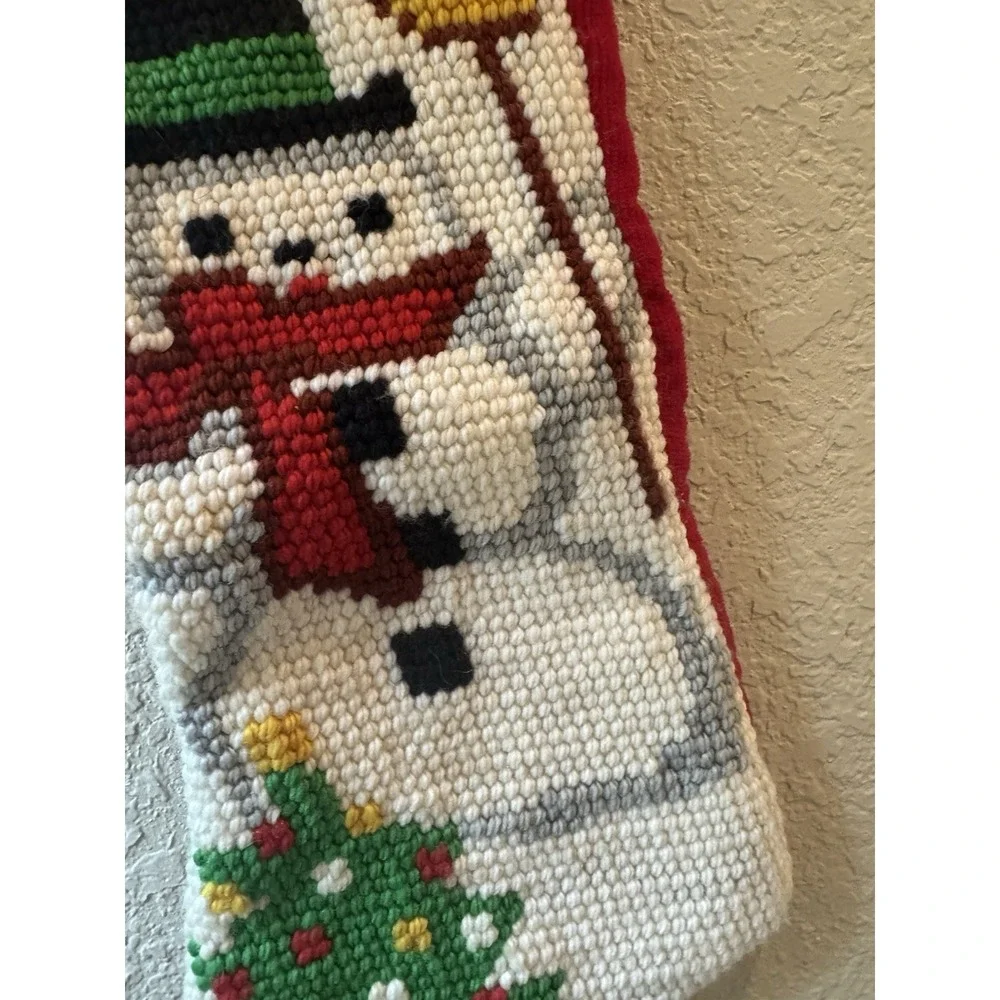 Christmas Stocking‎ Snowman Hand Hooked Large  with bells